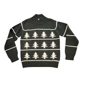 Talbots Women's Small Green White‎ Christmas Trees 100% Cotton Sweater NWT $68